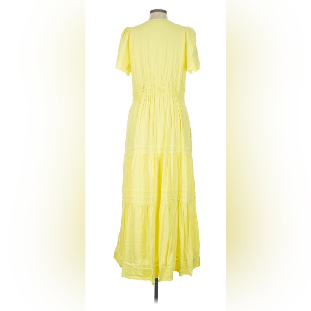 Anthro Somerset Linen Maxi Dress Butter Yellow Smocked Tiered Lined - Picture 3 of 5